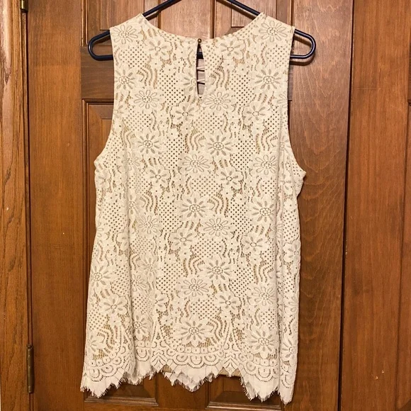 TWO gorgeous lace tanks with lattice v-neck- black and cream! - Picture 3 of 5